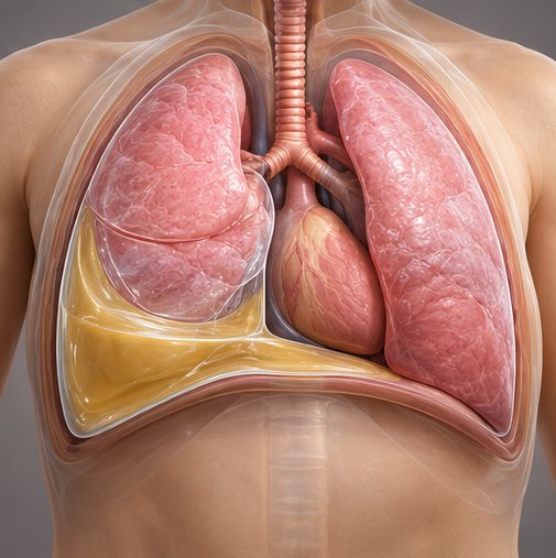 Ilustração de derrame pleural, com líquido ao redor do pulmão